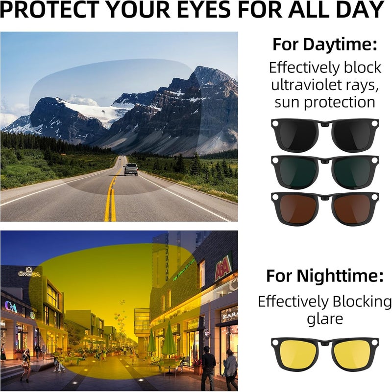 RCstyle HiBloks 2Pcs Polarized Clip-on Compatible with Ray-Ban Meta Wayfarer & Gen 2 (RW4006/RW4012 Regular), Discoloration Clip for RayBan Meta Gen 2 Accessories (Night Vision Yellow, Black) - Image 4